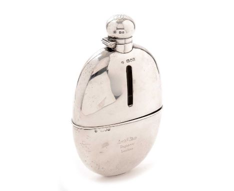 A Victorian silver covered hip flask, by William Hutton &amp; Son, London 1896, the glass body with detachable cut engraved '