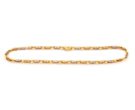 An 18ct yellow and white gold necklace, by Diemmevi, with decorative links, 42cms long, 53.2g. 