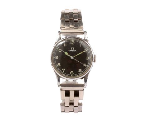 An Omega military wristwatch, the black dial with arabic numerals and central seconds hand, fitted a manual wind movement no.
