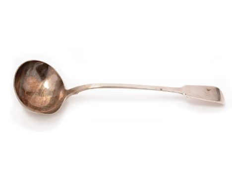 A William IV silver ladle, by Adey Bellamy Savory, London 1831, in fiddle pattern, engraved with initial 'B', 33cms long, 7.9