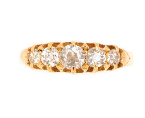 A Victorian five stone diamond ring, the graduated old-cut diamonds weighing a total of approximately 0.70 carats, in 18ct ye