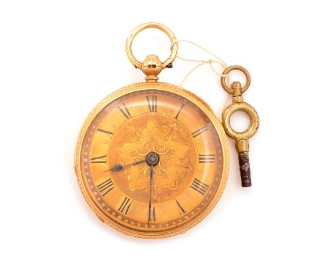 A George III 18ct yellow gold open faced pocket watch, the gilt roman dial fitted key wind movement no.7039, in a case by Joh