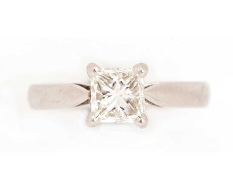 A single stone diamond ring, the princess-cut diamond measuring 5.82 x 5.65 x 4.22mm weighing approximately 1.15carats, in co