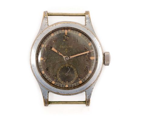 A World War II military wristwatch by Record, W.W.W (Watch, Wrist, Waterproof), signed black dial with arabic numerals and br