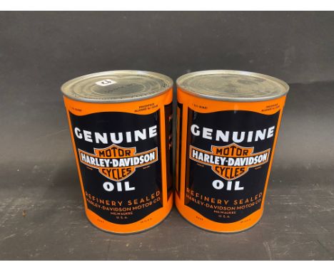 Two 1 US quart tins of Genuine Harley Davidson SAE 20W-50 Series 1 ltd edition oil.