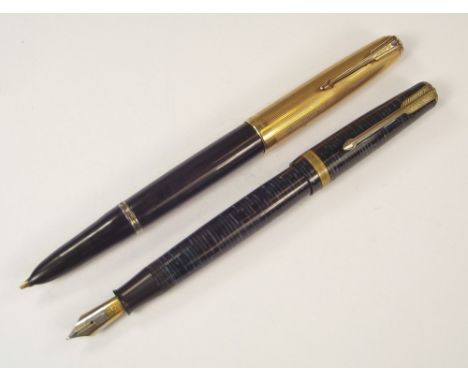 PARKER PEN ETC.An American black Parker 51 fountain pen, with blue diamond to the arrow clip & a Japanese striated fountain p
