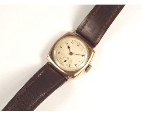 WRISTWATCH. A gentleman's 9ct. gold cased wristwatch, with Rolex movement. Back of case stamped with import marks for Sheffie