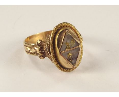 GOLD RING. A gentleman's Victorian 14k. ring, the front set with gold matrix. Size U/V. Approx. 7.5g.