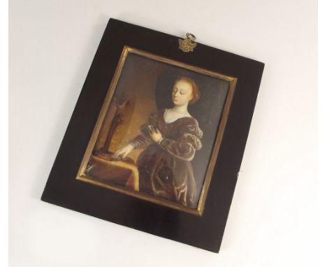 PORTRAIT MINIATURE.A mid 19th century hand painted, Italian portrait miniature of a lady, by Augusto Conti. Signed, 'Augusto 