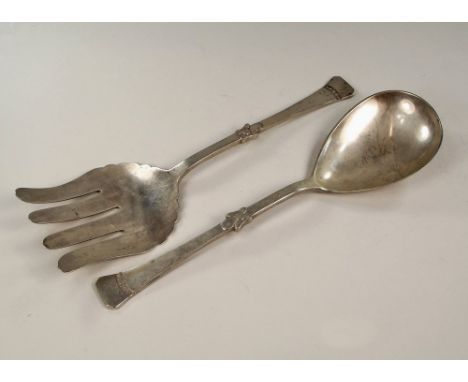 DANISH SILVER. A Danish silver serving spoon & fork. Stamped marks for Peter Hertz, the assayer's mark CFH for Christian F. H