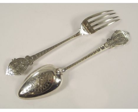 CHRISTENING SET. A Victorian spoon & fork Christening set, by George Unite. Birmingham 1899.