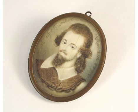 PORTRAIT MINIATURE.A portrait miniature on ivory of a gentleman, with painted inscription 'Earl of Cumberland Ano Dm 1594' in