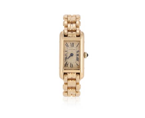
	
		CARTIER, TANK
		A LADY&#39;S GOLD COLOURED BRACELET WATCH, NO. 828006 0617
		Movement: Cal. ETA 280.002, quartz, 5 jewel