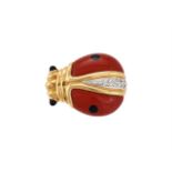 A DIAMOND AND HARDSTONE LADYBIRD BROOCH