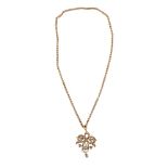 AN EDWARDIAN PERIDOT AND SEED PEARL PENDANT NECKLACE