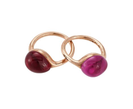 
	
		POMELLATO, &#39;ROUGE PASSION&#39;, A SYNTHETIC PINK SAPPHIRE AND A SYNTHETIC RUBY RING 
		Each ring set with a pear sha