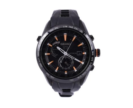 
	
		SEIKO, ASTRON GPS, REF. 7X52-0AE0
		A BLACK CERAMIC AND STAINLESS STEEL SOLAR WRISTWATCH WITH DATE, DUAL AND WORLD TIME 