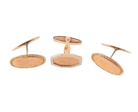 
	
		A PAIR OF OVAL PANEL CUFFLINKS  
		The graduated oval panels with scrolled foliate borders to a bar connector with polis