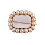 A GEORGE III GLAZED LOCKET AND HALF PEARL BROOCH