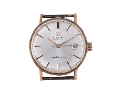 
	
		TISSOT, VISODATE SEASTAR SEVEN 
		A GOLD COLOURED WRISTWATCH 
		Movement: Manual wind
		Case: Gold coloured case, case b