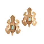 A PAIR OF EMERALD SET FROG EARRINGS