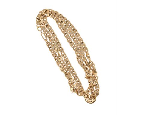 
	
		A GOLD ANCHOR LINK CHAIN
		The chain with flattened anchor links stamped with 750 and Italian control marks, to a clip c