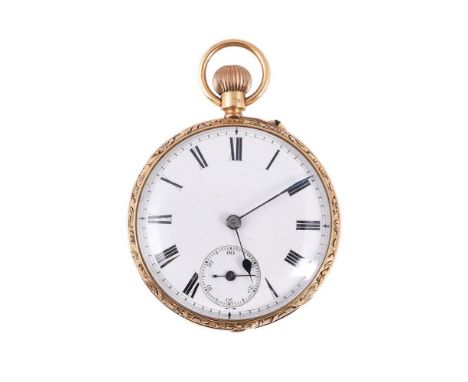 
	
		UNSIGNED
		AN 18 CARAT GOLD KEYLESS WIND OPEN FACE POCKET WATCH, CIRCA 1840
		Movement: Later keyless wind three quarter