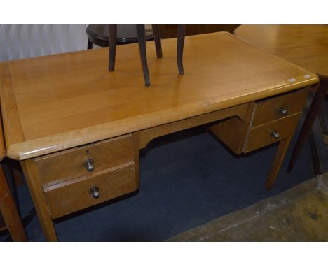 Light Oak Desk with Four Drawers and Square Legs 