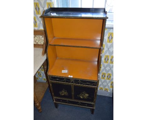 Black Painted Cabinet with Painted Paneled Doors and Upper Shelf 