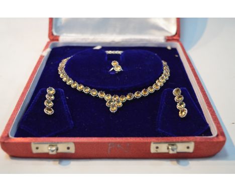 Golden Topaz and Silver Jewellery Set; Necklace, Earrings and Ring 