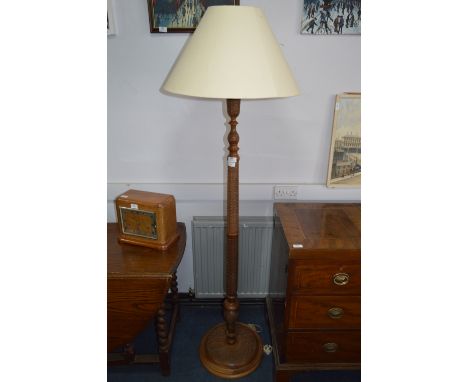 Carved Teak Wood Standard Lamp and Shade 