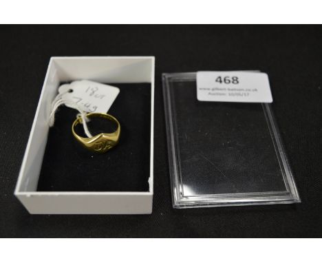 18cT Gold Gents Signet Ring, Approx 7.3g 