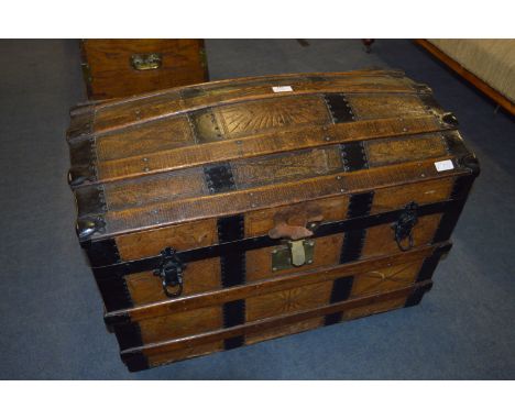 Metal Bound Slatted Dome Topped Trunk with Fitted Interior 