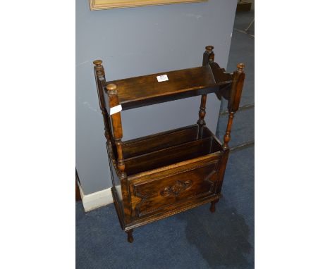 Oak Magazine Shelf with Carved Panel 