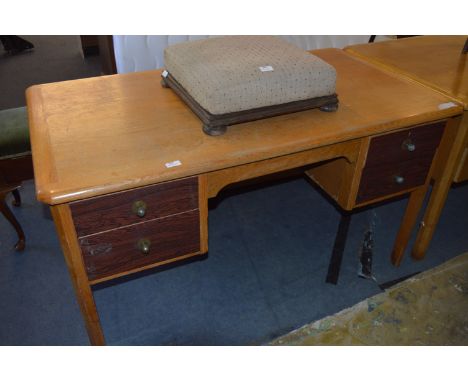 Light Oak Desk with Four Drawers and Square Legs 