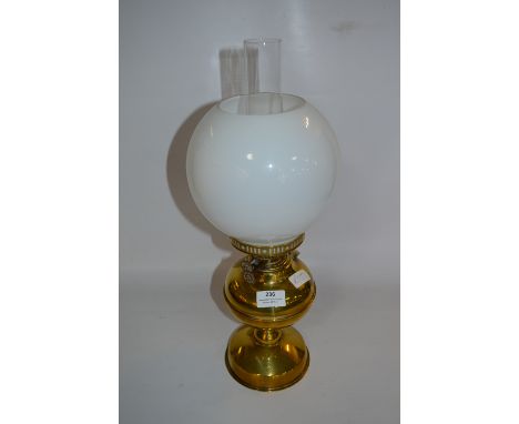 Brass Oil Lamp with White Glass Shade 