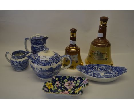 Spode Italian Blue and White Ware and Two Wade Bells Whiskey Decanters 