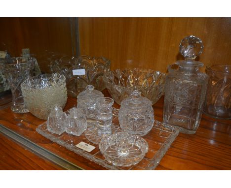 Collection of Glassware; Dressing Table Set, Fruit Bowls, Vases, Decanter, etc. 