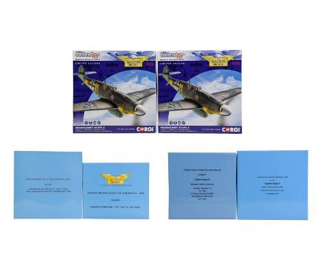 Corgi Aviation Archive 1:72 Scale WWII Group In White Box Outers 2xAA27102B Messerschmitt Bf109G, AA31912 Supermarine Spitfir