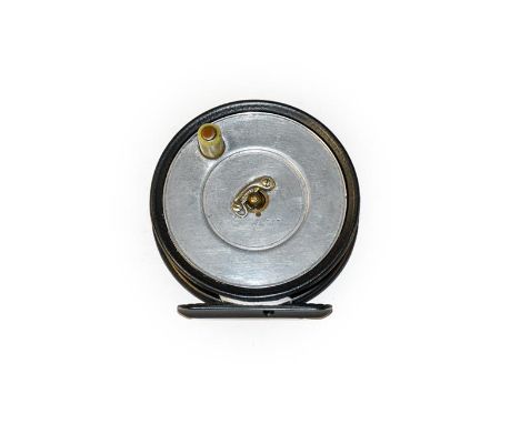 A Hardy Uniqua Duplicated MK II 3 3/38'' Trout Fly Reel with spitfire finish drum, telephone latch, ivorine handle and ribbed