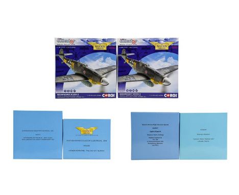 Corgi Aviation Archive 1:72 Scale WWII Group In White Box Outers 2xAA27102B Messerschmitt Bf109G, AA31912 Supermarine Spitfir