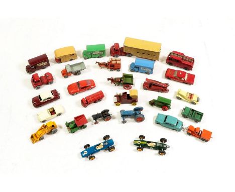 Matchbox 1-75's Esso tanker red with gold trim MW (G) Road roller gold trim (G), three Removals vans (all G-F) MGA SPW (G-F) 