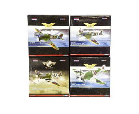 Corgi Aviation Archive 1:72 Scale WWII RAF Group AA36503 Hawker Typhoon Mk1B, AA31931 Supermarine Spitfire Vc, AA31932 Spitfi