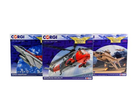 Corgi Aviation Archive 1:72 Scale Models AA33617 Panavia Tornado GR4, AA35414 SEPCAT Jaguar GR1a and AA33419 Westland Sea Kin