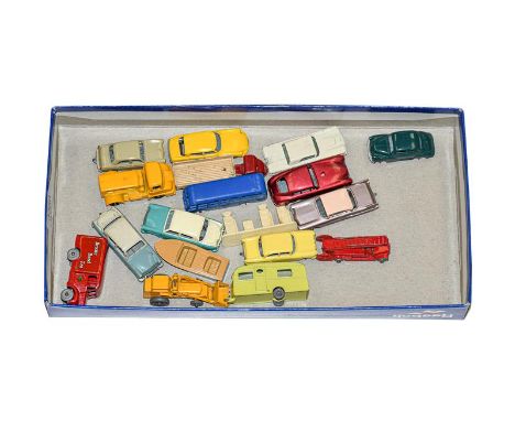 Matchbox 1-75s Morris Minor MW, Aston Martin metallic red BPW, Cadillac SPW (all E) together with assorted others (generally 