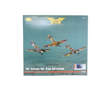 Corgi Aviation Archive AA99189 1:72 Scale 70 Years Of The Spitfire Johnnie Johnson 3 Piece Set with MkI, MkVB and MkIX plinth