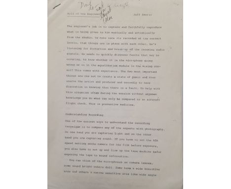 Twelve Page Geoff Emerick Roll of A Engineer Manuscript 