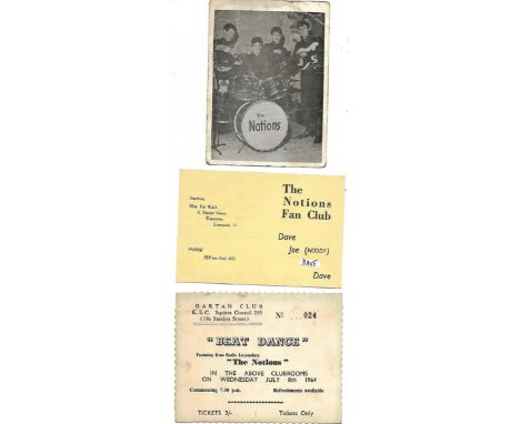 Collection of The Notions memorabilia including signed photograph, writing paper, fan club application forms, concert ticket 