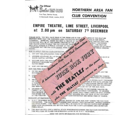 The Beatles Fan Club Northern Area Fan Club Convention leaflet with Juke Box Jury ticket (ticket has top section removed) 7th