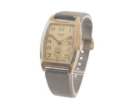 Tissot Locle Armbanduhr Handaufzug,gelbgold 585/fein,, Lederband mit Dornschließe, tonneaufoermig, 37,5 x 2 7mmges. Gew. 23g 